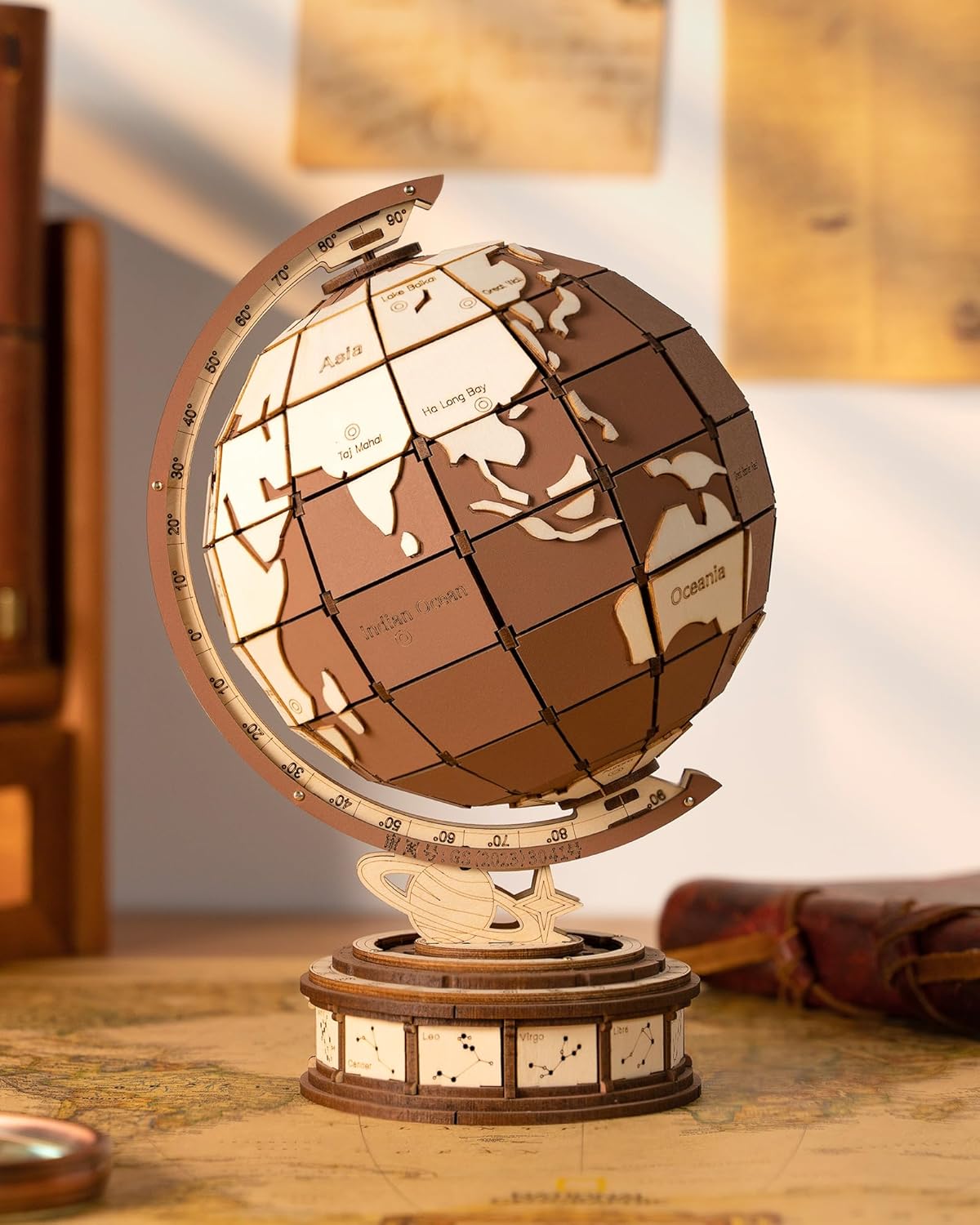 ROBOTIME 3D Wooden Globe Puzzle - 277 - piece Rotating World Map Model Set With Astronomical Base, Fun DIY Project For Teenagers, Excellent Decoration - GivenPerfect