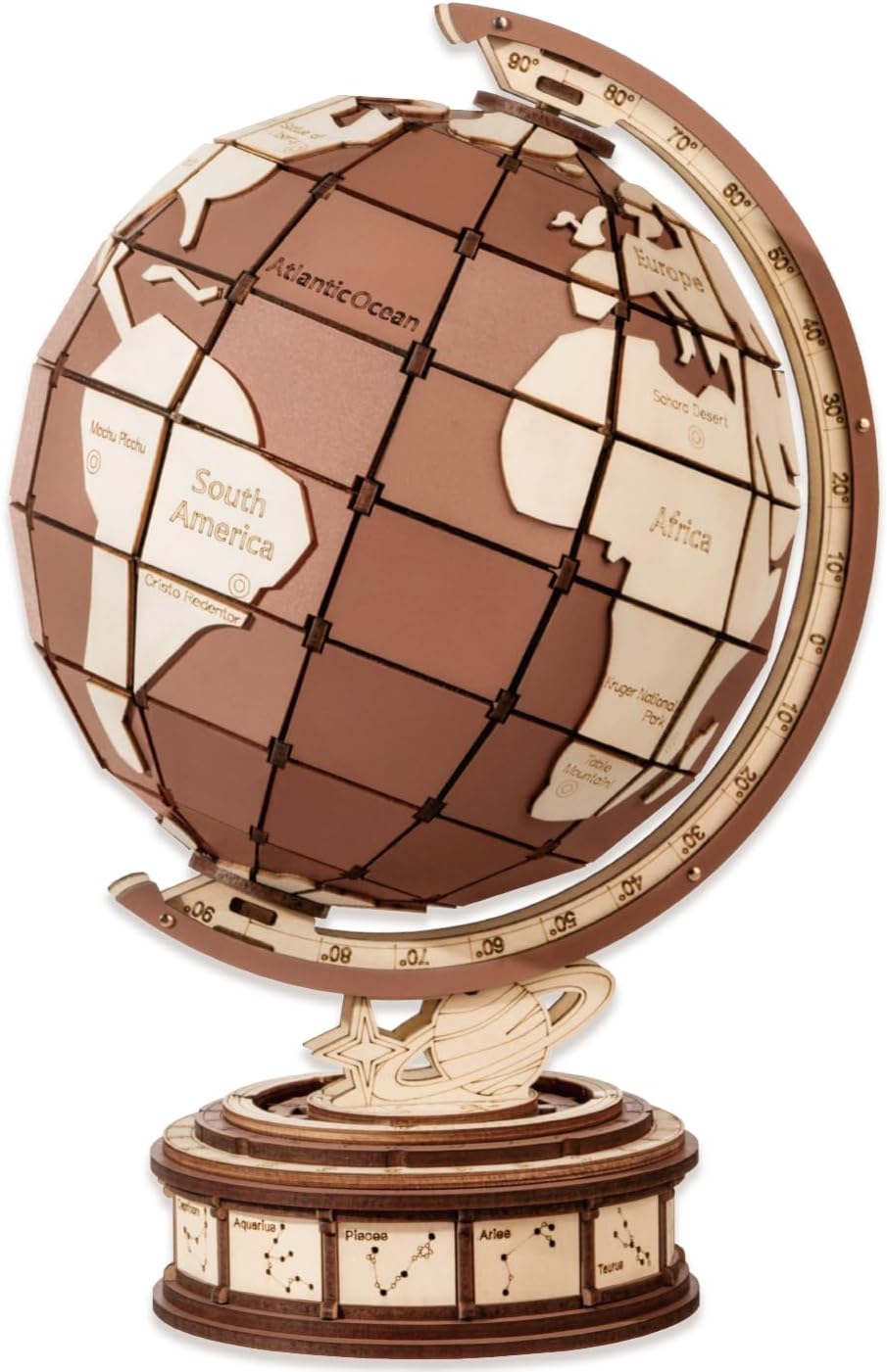 ROBOTIME 3D Wooden Globe Puzzle - 277 - piece Rotating World Map Model Set With Astronomical Base, Fun DIY Project For Teenagers, Excellent Decoration - GivenPerfect