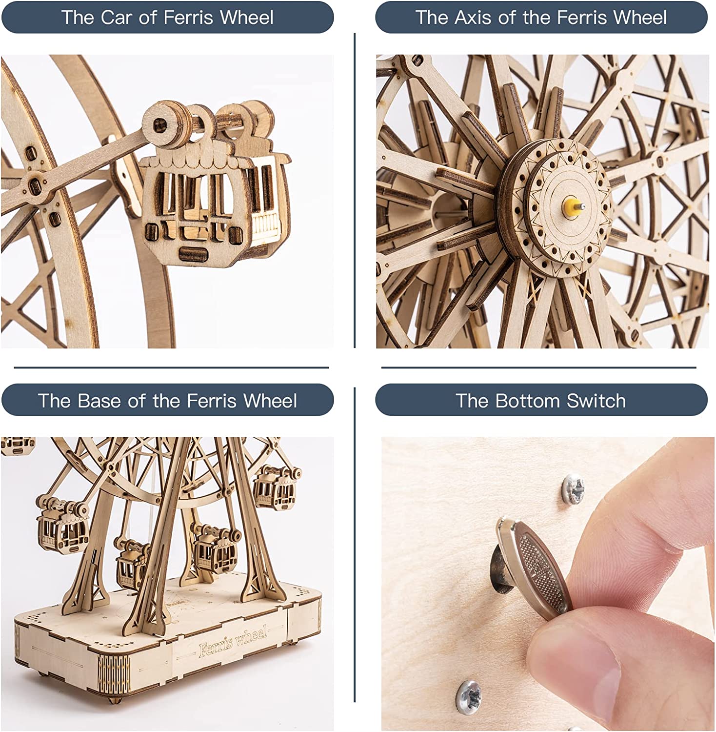 Robotime DIY Wooden Rotatable Ferris Wheel Model With Playing Music Toys For Children Birthday TGN01 - GivenPerfect