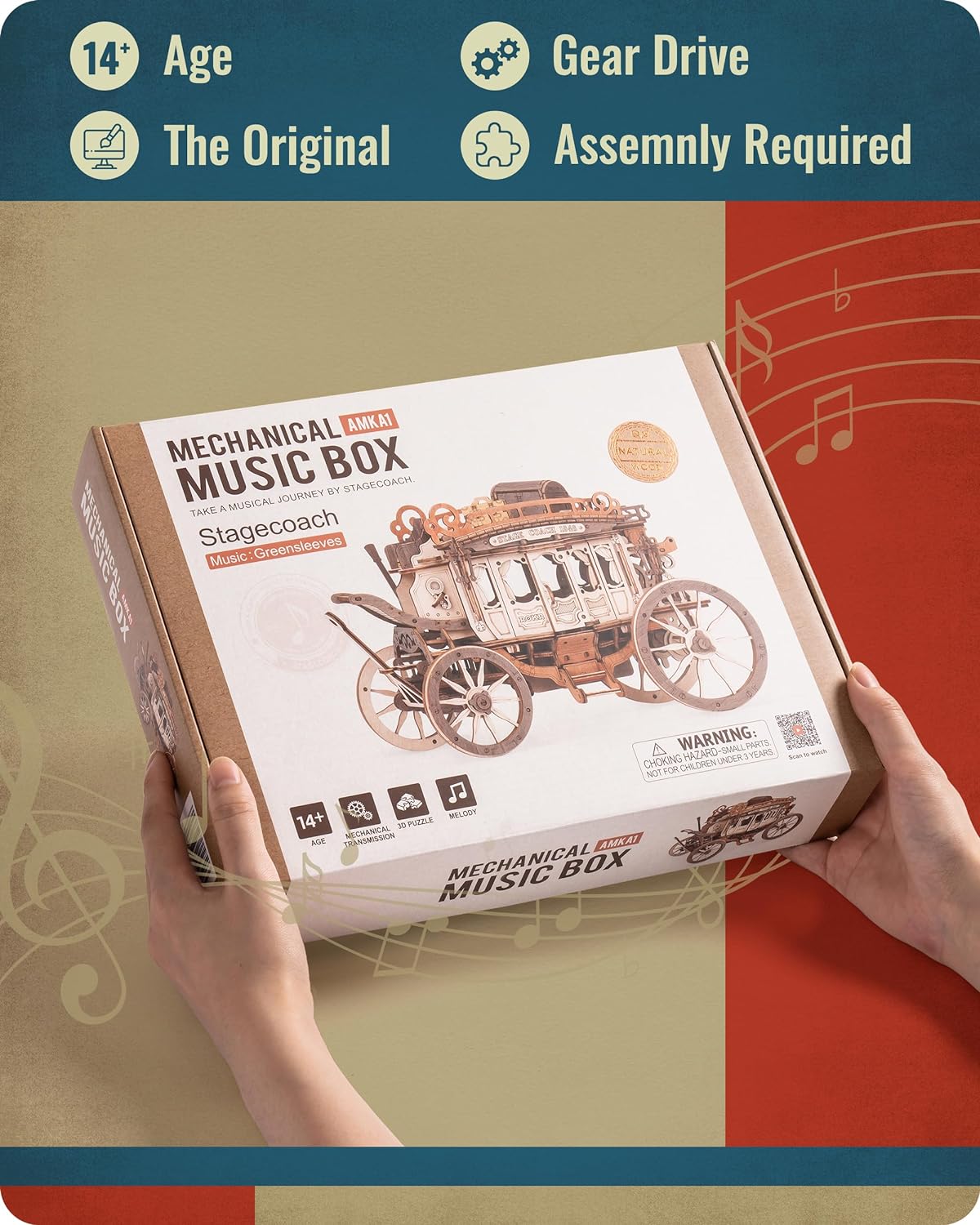Robotime Rokr Stagecoach Music Box 3D Wooden Puzzle For Adults Birthday Anniversary Day Gift Hobby STEM Kits Model Easy To Build - GivenPerfect