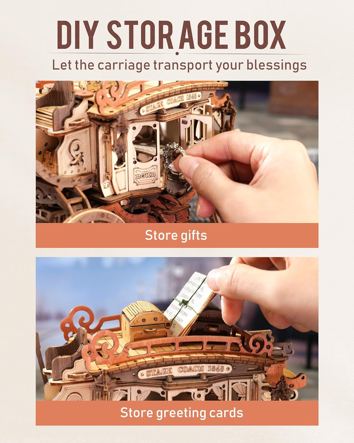 Robotime Rokr Stagecoach Music Box 3D Wooden Puzzle For Adults Birthday Anniversary Day Gift Hobby STEM Kits Model Easy To Build - GivenPerfect
