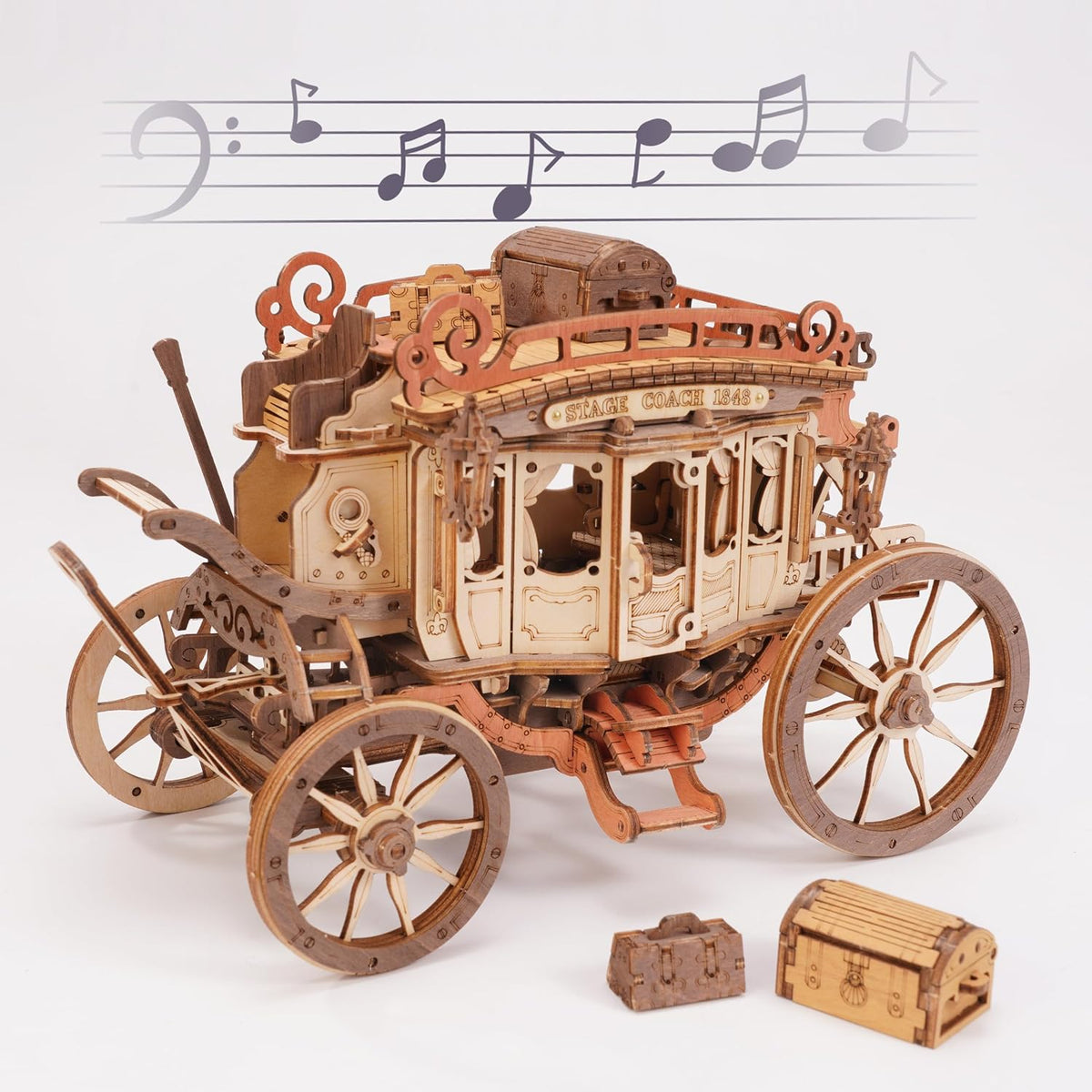 Robotime Rokr Stagecoach Music Box 3D Wooden Puzzle For Adults Birthday Anniversary Day Gift Hobby STEM Kits Model Easy To Build