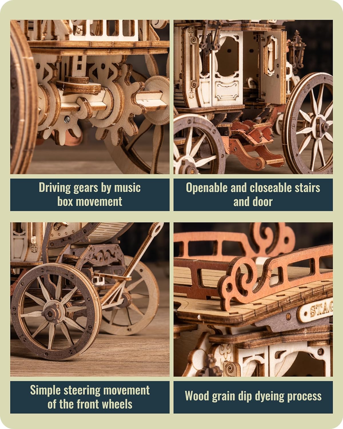 Robotime Rokr Stagecoach Music Box 3D Wooden Puzzle For Adults Birthday Anniversary Day Gift Hobby STEM Kits Model Easy To Build - GivenPerfect