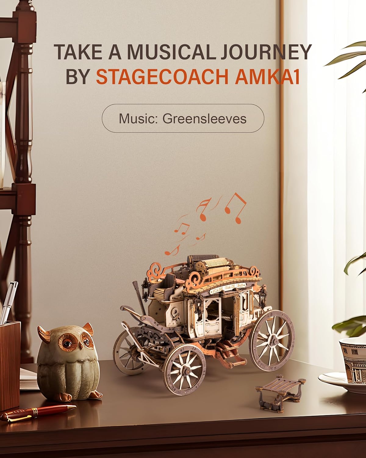 Robotime Rokr Stagecoach Music Box 3D Wooden Puzzle For Adults Birthday Anniversary Day Gift Hobby STEM Kits Model Easy To Build - GivenPerfect