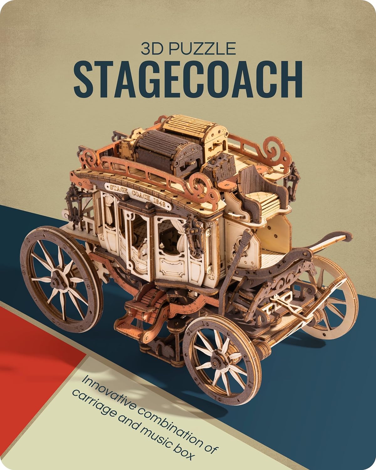 Robotime Rokr Stagecoach Music Box 3D Wooden Puzzle For Adults Birthday Anniversary Day Gift Hobby STEM Kits Model Easy To Build - GivenPerfect