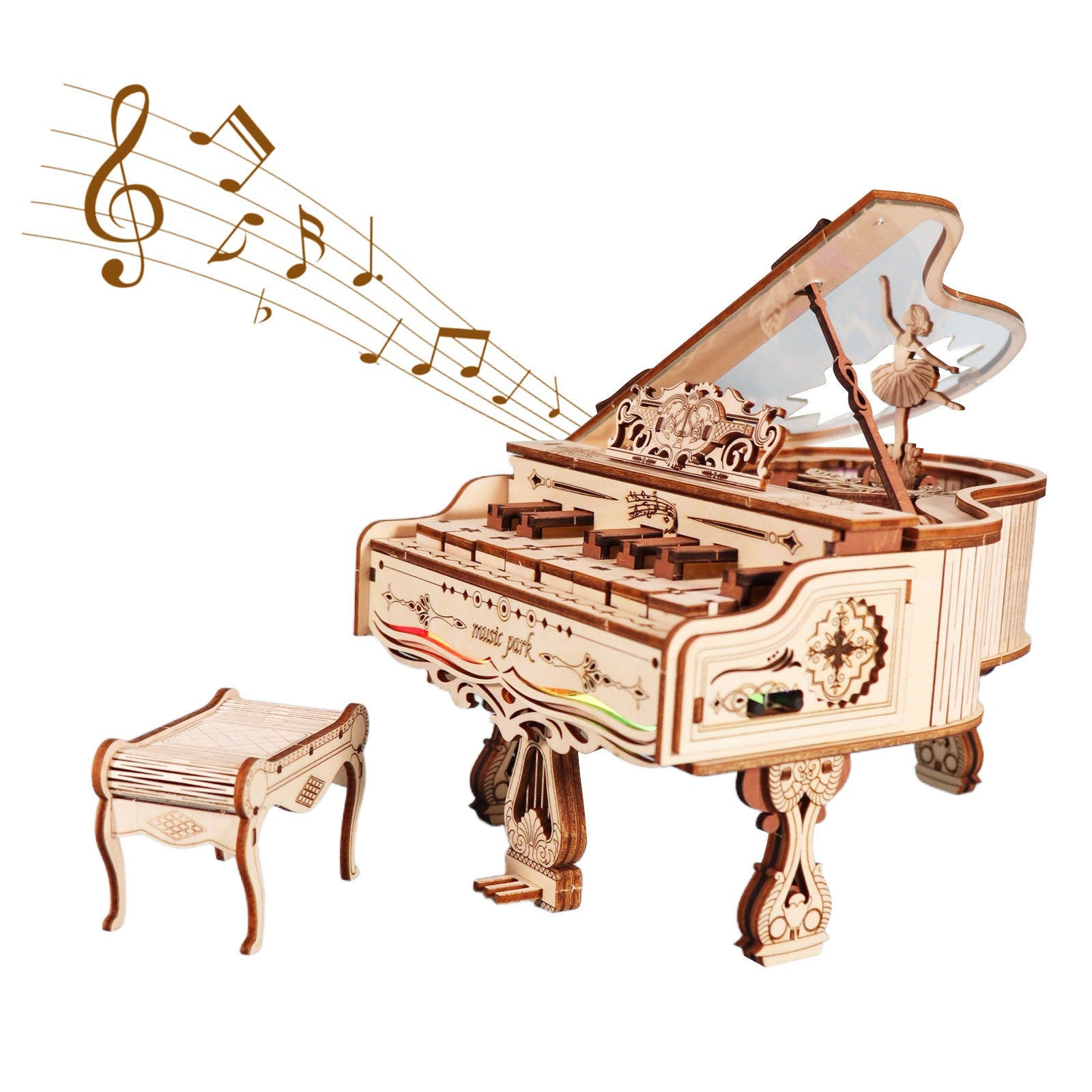 Sales Are Prohibited On The TEMU And SHEIN - MUSIC PARK 3d Wooden Puzzle Piano Music Box Can Be Played Handmade Assembly Model Kit DIY Crafts Holidays Birthdays Christmas Gifts - GivenPerfect
