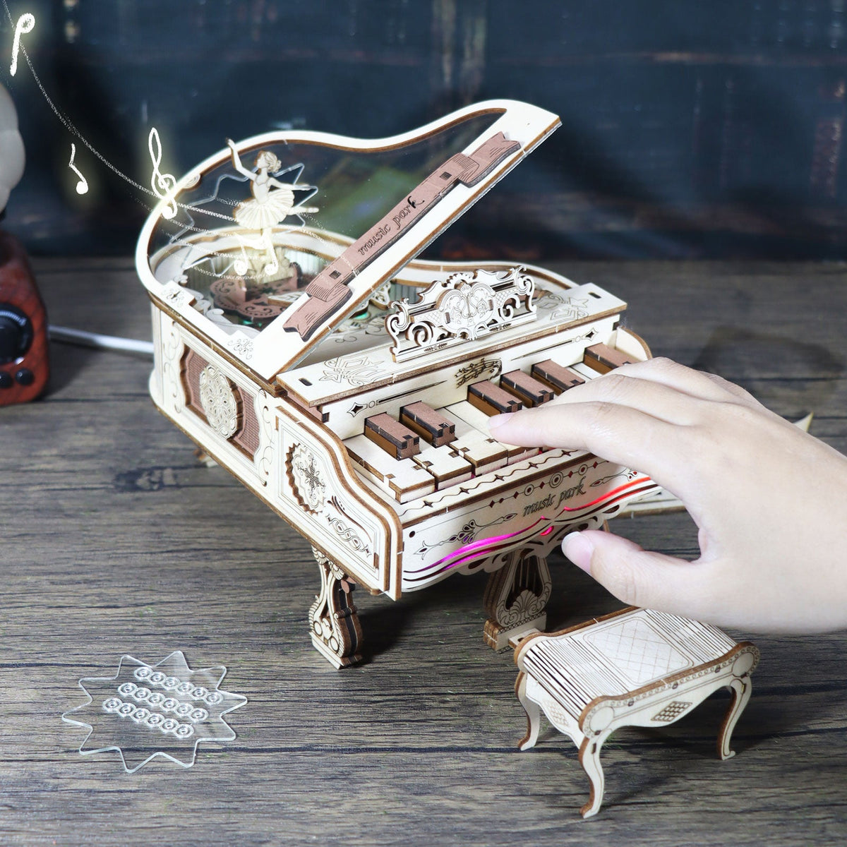 Sales Are Prohibited On The TEMU And SHEIN-MUSIC PARK 3d Wooden Puzzle Piano Music Box Can Be Played Handmade Assembly Model Kit DIY Crafts Holidays Birthdays Christmas Gifts