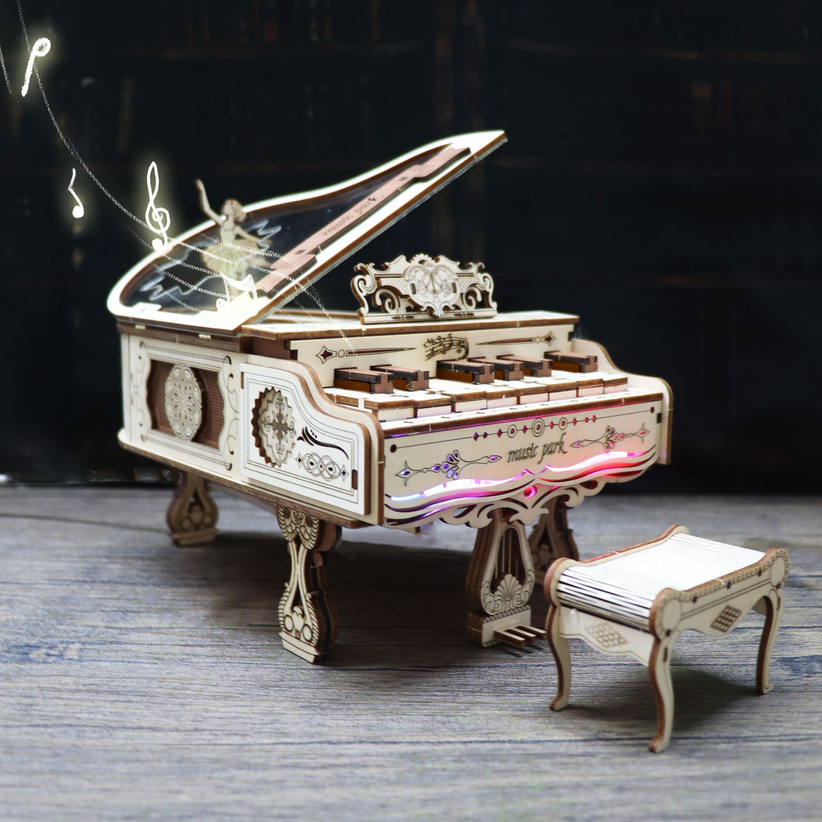 Sales Are Prohibited On The TEMU And SHEIN - MUSIC PARK 3d Wooden Puzzle Piano Music Box Can Be Played Handmade Assembly Model Kit DIY Crafts Holidays Birthdays Christmas Gifts - GivenPerfect