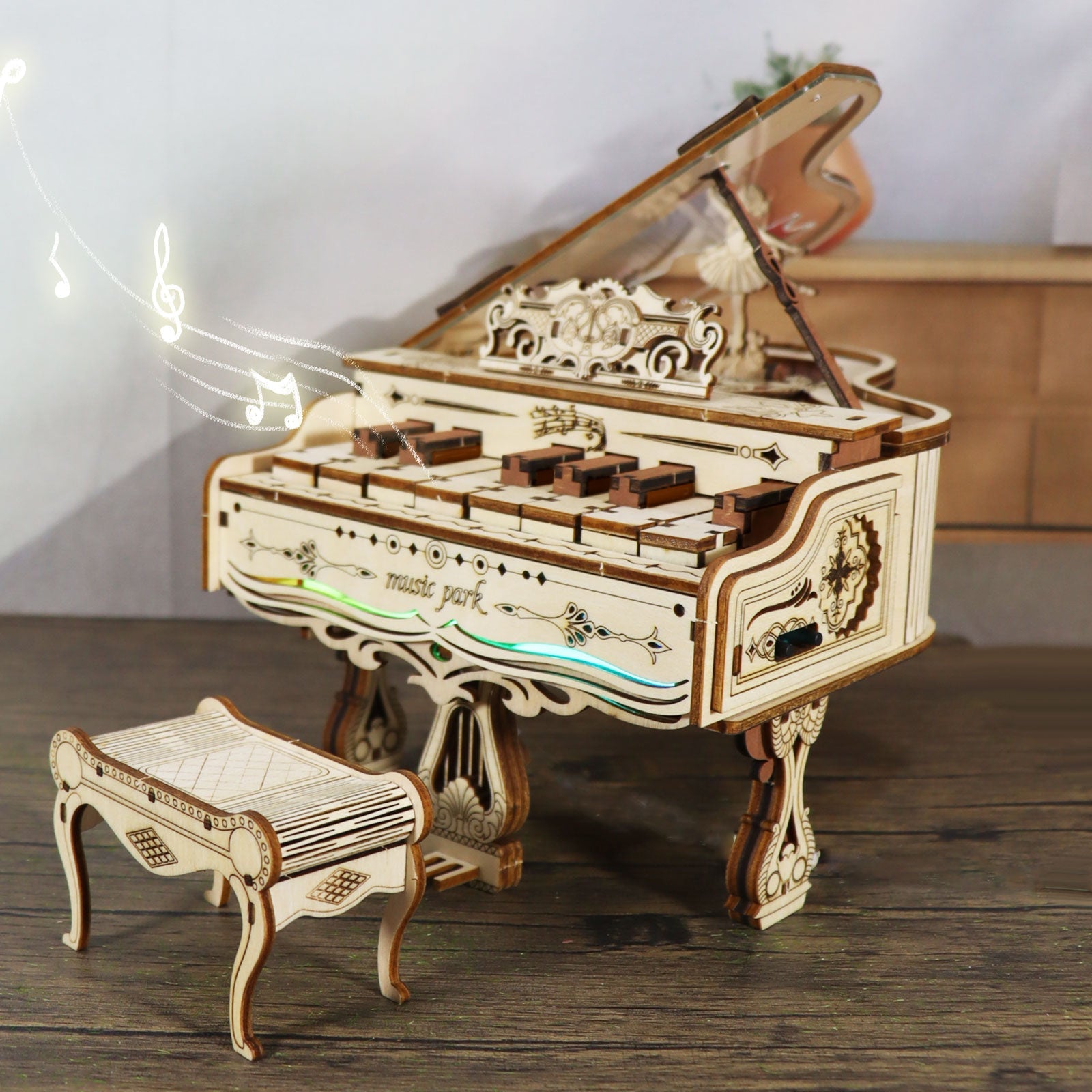 Sales Are Prohibited On The TEMU And SHEIN - MUSIC PARK 3d Wooden Puzzle Piano Music Box Can Be Played Handmade Assembly Model Kit DIY Crafts Holidays Birthdays Christmas Gifts - GivenPerfect
